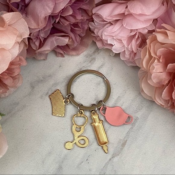 Nurses Keychain with Stethoscope, Nurses Cap & Pink Face Mask - Picture 9 of 16